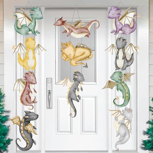 Dragon Party Decorations Watercolor Dragon Door Sign Banners Dragon Knight Party Banners for Kids Dragon Theme Birthday Party Supplies Baby Shower Decorations