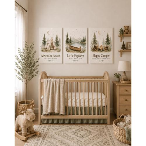 Woodland Nursery Wall Art, Camping Nursery Decor, Adventure Nursery Canvas Set, Baby Boy Room Decor, Baby Shower Gift, Forest Animal Prints