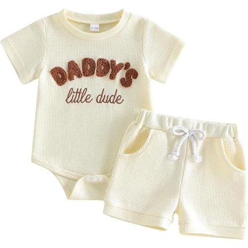 Kupretty Baby Boy Clothes 3 6 12 18 Months Summer Outfit Baseball Embroidery Waffle Short Sleeve Romper & Shorts Set
