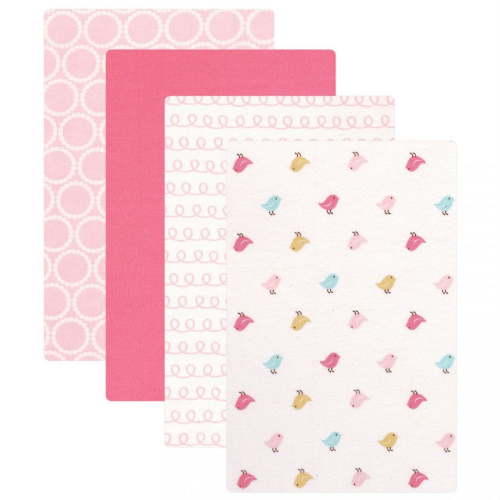 Luvable Friends Baby Girl Cotton Flannel Receiving Blankets, Birdies 4-Pack, One Size