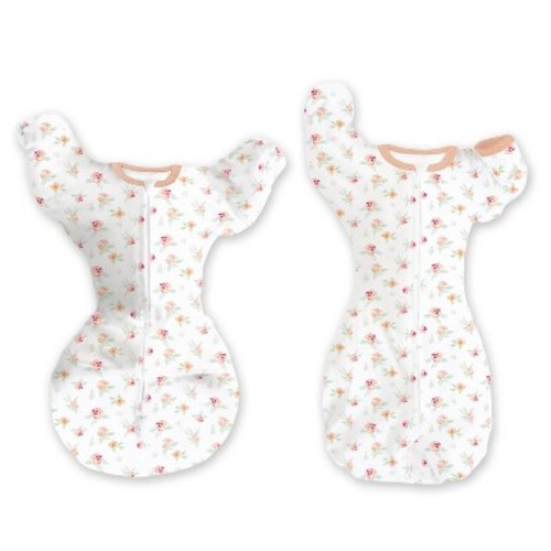 SwaddleDesigns Baby Girl Transitional Swaddle Sack, Arms Up Elbow Length Sleeve Wearable Blanket - Peachy Pink Floral 0-3m