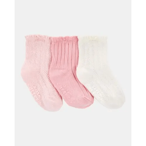 Baby Girl 3-Pack Pointelle Booties - Pink/White | Carter's