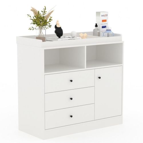 COZONY Baby Changing Table with Storage, Wooden Diaper Changing Station with Open Shelves, Drawers and Cabinet