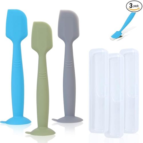 Baby Diaper Cream Spatula Applicator 3 Pack(with 3 Travel Case), Butt Paste Spatula Soft Silicone,Diaper Rash Cream Applicator, Baby Essentials Must Haves Newborn Stuff (Green Grey Azure)