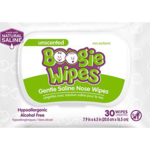 Saline Nose Wipes by Boogie, for Baby & Kids, Face, Hand & Body, Made with Vitamin E, Aloe, and Natural Saline, Unscented, 30 Count (Pack of 3)