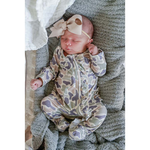 Ruffle Zipper Footie in Camo Cutie | Caden Lane