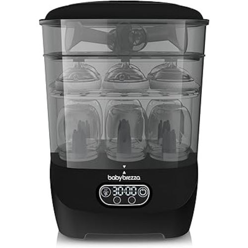 Baby Brezza Bottle Sterilizer and Dryer Advanced – 33% Faster - Largest Capacity Steam Sanitizer - Universal Sterilization Machine for All Bottles + Pump Parts - HEPA Air Filter, Black