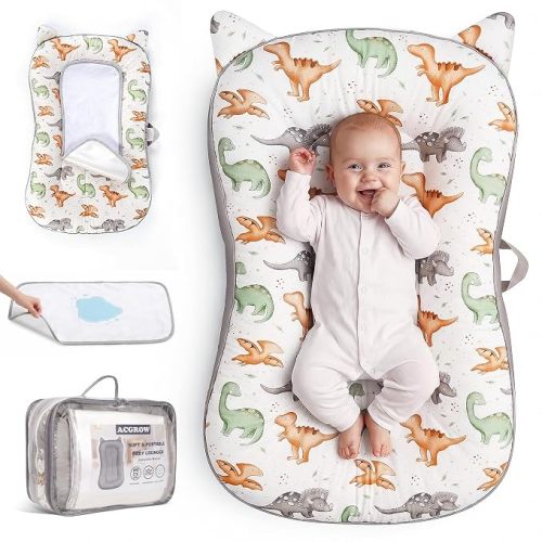 Baby Lounger for Newborn 0-24 Months, Cotton Infant Support Cushion | Breathable Soft Tummy Time Mat, With Waterproof Pad, Machine Washable, Cozy Bionic Design, Portable for Home and Travel