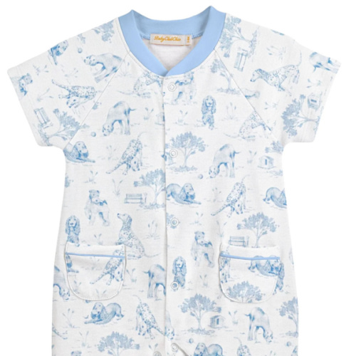 Barking Bliss Blue Romper with Pockets | Posh Tots Children's Boutique