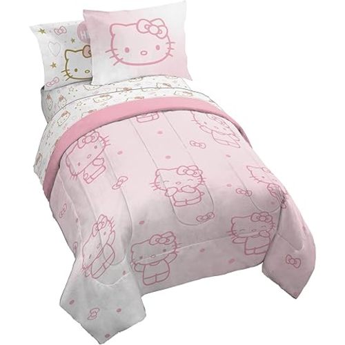 Jay Franco Hello Kitty Twin Comforter Set - 5 Piece Bedding Includes Sheet Set & Pillow Covers - Super Soft Pink Bedding