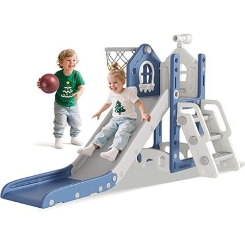 6 in 1 Toddler Slide for Toddlers Aged 1-3 Indoor Playset Blue