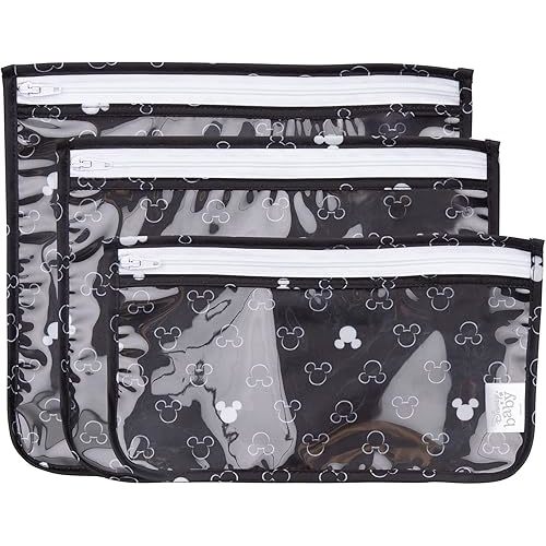 Bumkins Disney Travel Bag, Toiletry, TSA Approved Pouch, Zip Bag, Quart Size Airline Compliant, Clear-Sided, Baby, Diaper Bag Organization, Accessories, Packing, Set of 3 Sizes, Mickey Mouse Icon