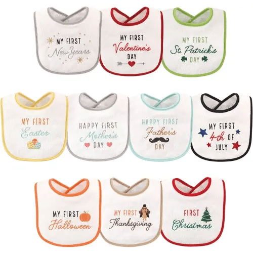 Hudson Baby Unisex Baby Cotton Terry Drooler Bibs with Fiber Filling, Neutral Holiday, One Size