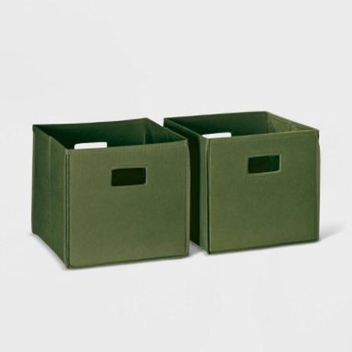 RiverRidge Kids' 2pc Collapsible Cube Fabric Storage Bins with Handles for Playroom Organization Olive Green