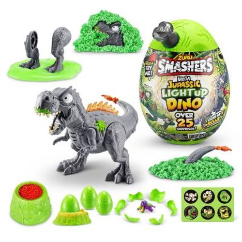 Smashers Mega Jurassic Light-Up Dino Surprise Egg Mini Figure Set: Plastic Dinosaur Toys, Includes Rex & Accessory Pieces