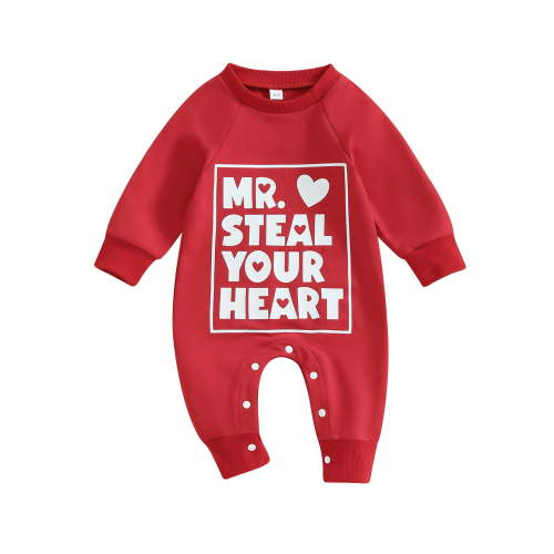 Infant Baby Boy Girl Valentine's Day Outfit 3 6 12 18 Months Mr. Steal Your Heart Jumpsuit Romper Onesie Valentines Clothes
