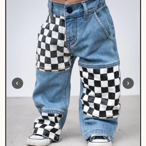 Checkered Patch Baggy Jeans