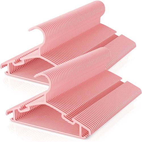 Baby Hangers 100 Pack Non-Slip Kids Plastic Hangers for Closet, Space Saving Toddler Hanger for Infant Clothing, Childrens Hanger Pink