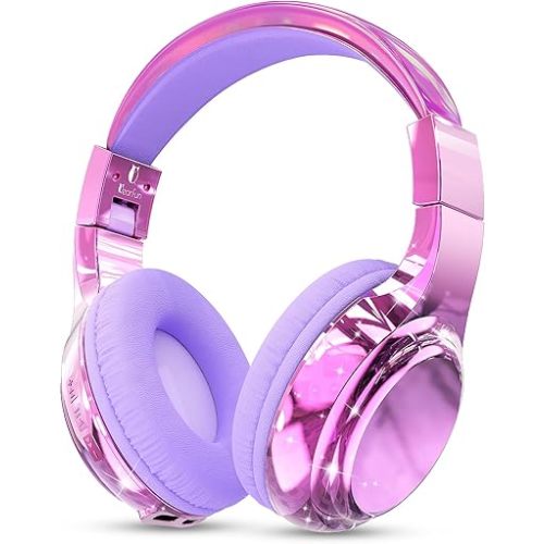 QearFun Kids Bluetooth 5.3 Headphones, Wireless Metallic Gradient Headset, Lightweight Foldable On Ear Headphones with Aux Cord, Fast Charging, Built-in Mic, for School/Travel/Tablet/iPad