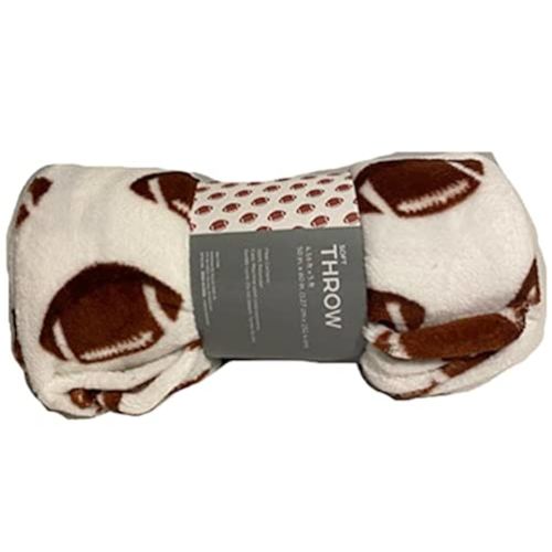 BBO JustHome Fun Print Soft Cozy Lightweight 50 x 60 Fleece Throw Blanket (Football)