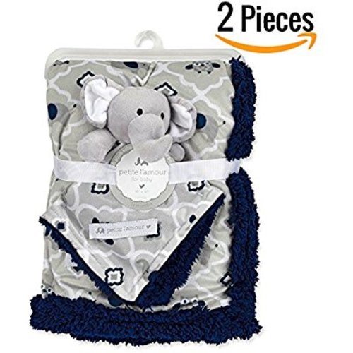 Baby Blanket + Plush Toy Neck Pillow 30” X 40”— Swaddle Blanket- Security Blanket- Toddler Blanket- Soft Blanket- Plush Throw For Girls and Boys (Navy)