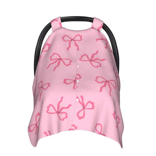 Car Seat Cover Baby, Pink Bows Baby Car Seat Cover for Baby Boys Girls Newborn , Infant Car Seat Canopy Cover Nursing Breastfeeding Cover Warm Blanket