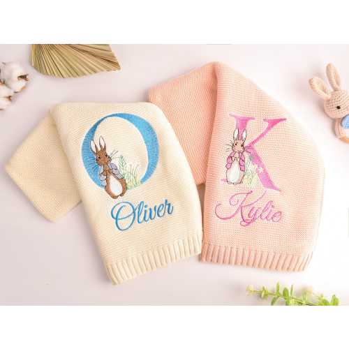 Embroidered Baby Blanket, Soft Cotton Knit Blanket, Custom Baby Name Blanket, Baby Shower Gift, Newborn Blanket,Keepsake Gift for Baby