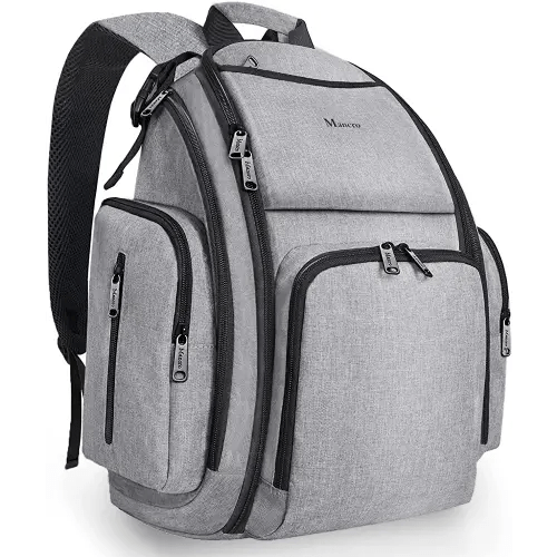 Mancro Diaper Bag Backpack, Large Multifunction Waterproof Travel Baby Changing Bag for Dad Mom with 4 Insulated Pockets and Stroller Straps, Maternity Baby Bag for Boys Girls, Grey