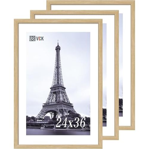 VCK 24x36 Poster Frames 3 Pack, Oak Wood Picture Frame, Wall Display