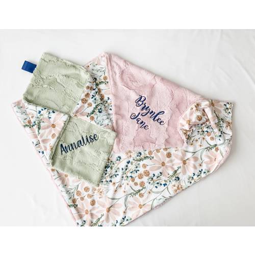 Daisy Dream Floral Personalized Baby Blanket, Minky Baby Blanket, Baby Blanket with Name, Monogram Baby Blanket, Floral Baby Gift, Green