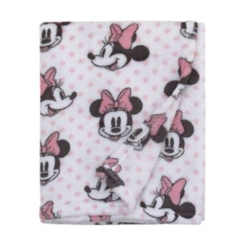NoJo Disney Minnie Mouse - Pink, White and Black Super Soft Plush Baby Blanket