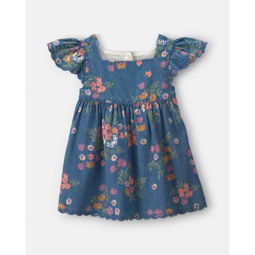 Baby Girl Floral Denim Short-Sleeve Dress - Dark Wash | Carter’s Oshkosh Canada