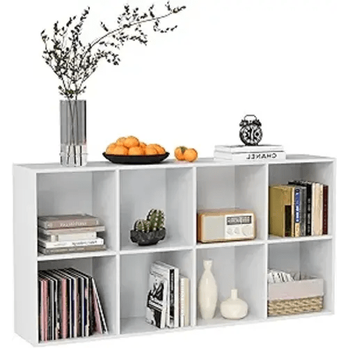 Wooden Storage Organizer with Closed Back Panel, 11in Cube Shelf Opening, Bookshelf, Display Shelf,Closet Cabinet for Home and Office (Embossed White, 8-Cube 47.8L*9.45W*24.09H)