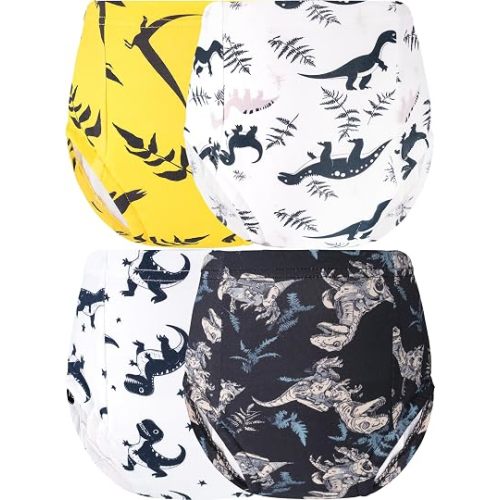 Boys Training Underwear Pants 4-Pack Toilet Potty Underpants Cotton Absorbent Padded Reusable Leak Resistant Feel Wet For Toddler Baby 2t 3t Dinosaur