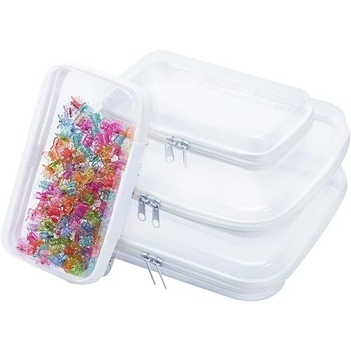 4Pcs Zippered Hard Pouch, Zippered Transparent Cases, Clear Hard Shell Zipper Case, Waterproof Cosmetic Toiletry Bag, Portable Travel Organizer for Toy Storage Bin, Puzzles (White, M+S)