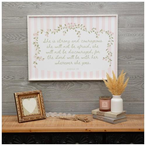 Joshua 1:9 Striped Floral Wood Wall Decor