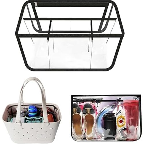 Clear Beach Bag Organizer Original Accessories for Simple Modern Extra Large Organizing Your Bags and Divide Space,Transparent & Black