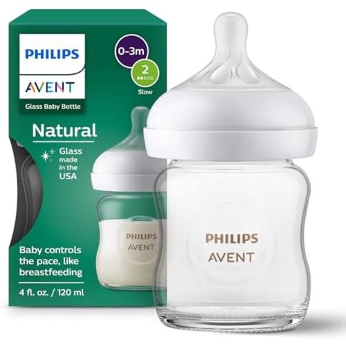 Philips Avent Natural Glass Baby Bottle, Slow Flow, 4 oz, BPA-Free, 1-Pack