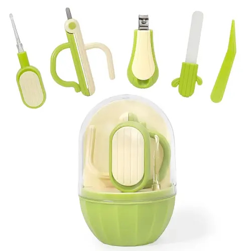 5-in-1 Baby Nail Kit with Storage Case, Cactus Theme Design Including Baby Nail Clippers, Nail Scissors, Nail File, Tweezers & Nose Picker, Newborn Essentials Must Haves for Baby Shower(Green)