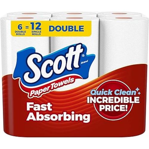 Scott Paper Towels, Choose-A-Sheet, 6 Double Rolls = 12 Regular Rolls (108 Sheets Per Roll)