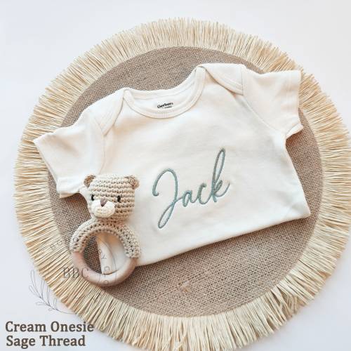 Embroidered Onesies® Brand, Personalized Baby Onesies® Custom Natural Neutral Onesies® Baby Name Onesie® Girl, Boy Pregnancy Announcement Z4