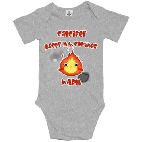 Cute Calcifer Keeps My Clothes Warm Baby Short Sleeve Bodysuit Infant Playsuit, 18-24 Months, Black