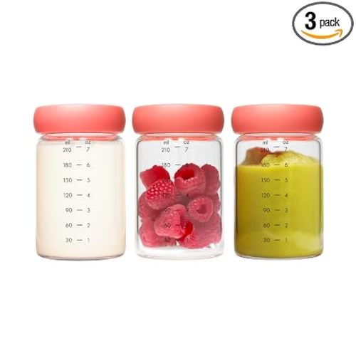 Boon Cache Glass Storage Bottles with Lids - 7 Oz - 3 Count