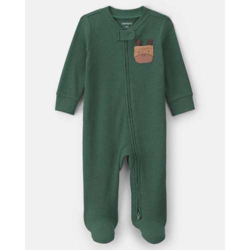 Baby Boy Moose Cotton 2-Way Zip Thermal Sleep & Play Pajamas - Green | Carter's