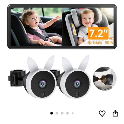 Babyvue BV3PRO 7.2" Dual Car Camera Baby Monitor, 1080P HD Split Screen, IR Night Vision, Double Car Camera for 2 Baby, Easy Setup for Carseat, Perfect for Family Travel, Pet Friendly