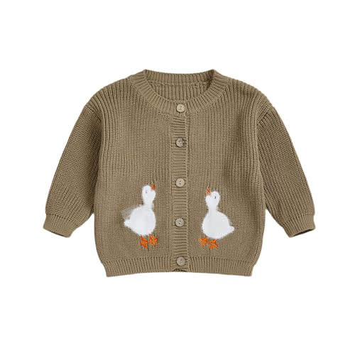 woshilaocai Toddler Baby Boy Girl Button Down Sweater Animal Cardigan | Infant Crewneck Knit Sweater, Embroidered Goose Baby Cardigan Coat, Ideal for Family Photos, Baby Shower, Christmas, Easter