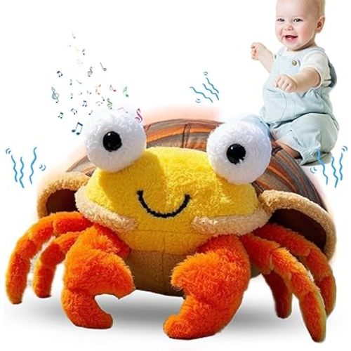 Baby Crawling Toys for 6-12 Months: Crawling Crab Baby Plush Toy with Recording, Musical Tummy Time Toys, Dancing Moving Bouncing Sensory Infants Toys for 1 Year Old Boys Girls Gift