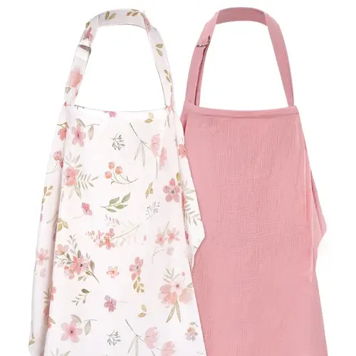 2 Pack Nursing Covers Muslin Nursing Cover Privacy Breastfeeding Cover for Moms Soft Cotton Breathable with Arch Neckline Soft Pink