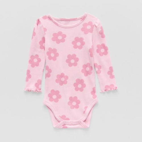 Okie Dokie Baby Girls Round Neck Long Sleeve Rib Bodysuit