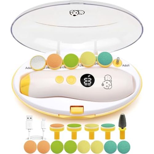 Royal Angels Rechargeable 22 in 1 Baby Nail Trimmer with LCD Display, Labeled Case, 13 Extra Pads, 4 Speed Settings, Safe Quiet LED Light Electric Baby Nail File Kit for Newborns Toddlers (Mango)